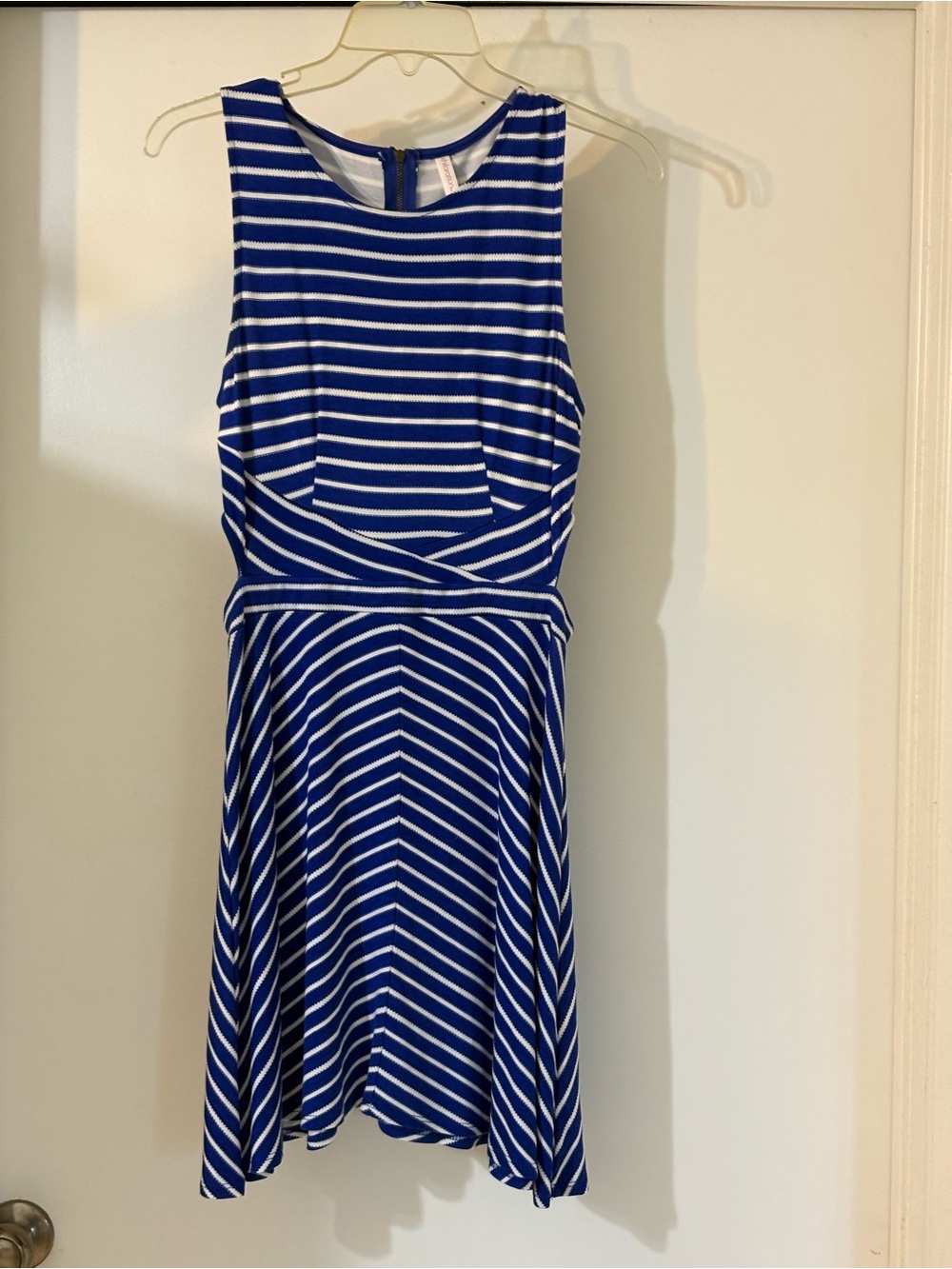Xhilaration Has Cutouts Royal Blue & White Striped Sleeveless Fit & Flare Dress